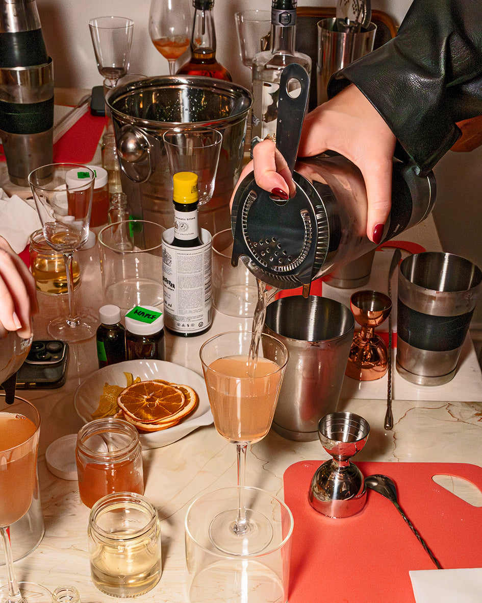 Pouring Cocktail at LOC in a Shaker Tin